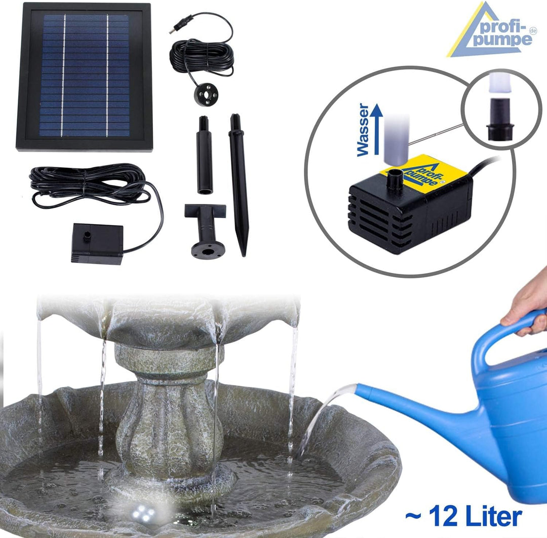 Solar Gartenbrunnen Brunnen Solarbrunnen Klassik-Garten mit Li-Ion-Akku &amp; LED-Licht, Zierbrunnen Was
