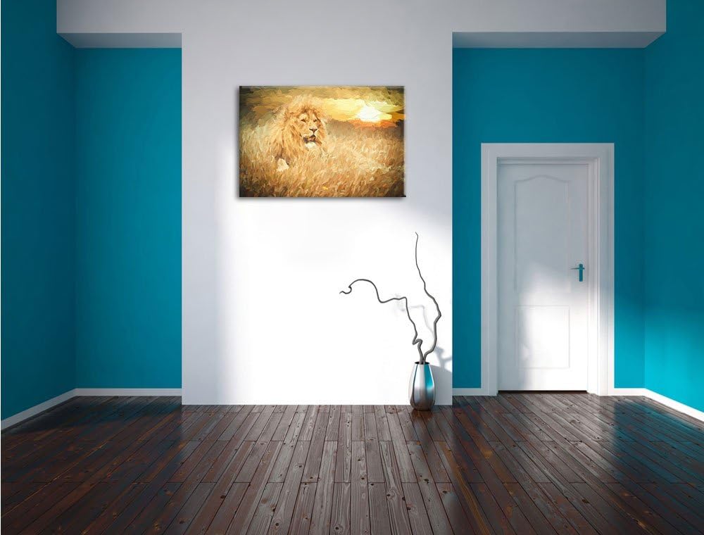 Pixxprint mächtiger Löwe Kunst als Leinwandbild/Grösse: 100x70 / Wandbild/Kunstdruck/fertig bespannt
