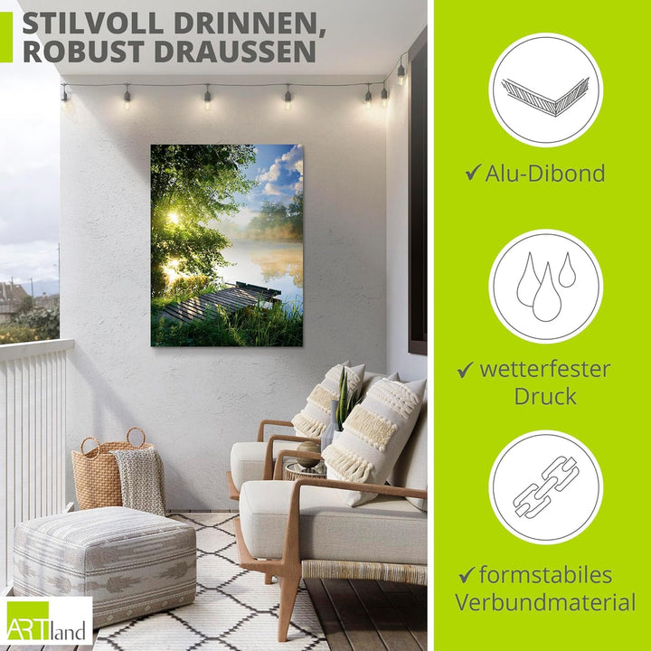 ARTland Wandbild Alu Verbundplatte für Innen & Outdoor Bild 45x60 cm Natur Landschaft Wald Baum See