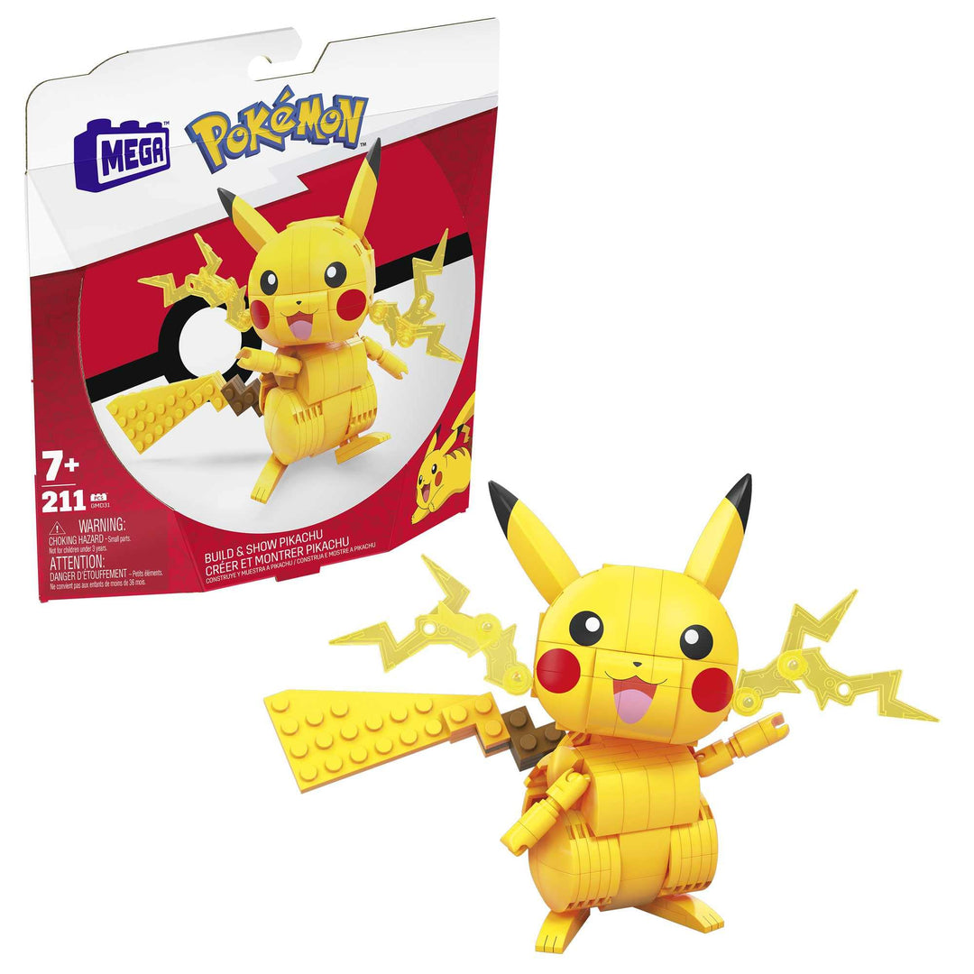 Mega Pokémon Figuren, Medium Pikachu Figur zum Zusammenbauen, Höhe: 10cm, beweglich, kompatibel mit
