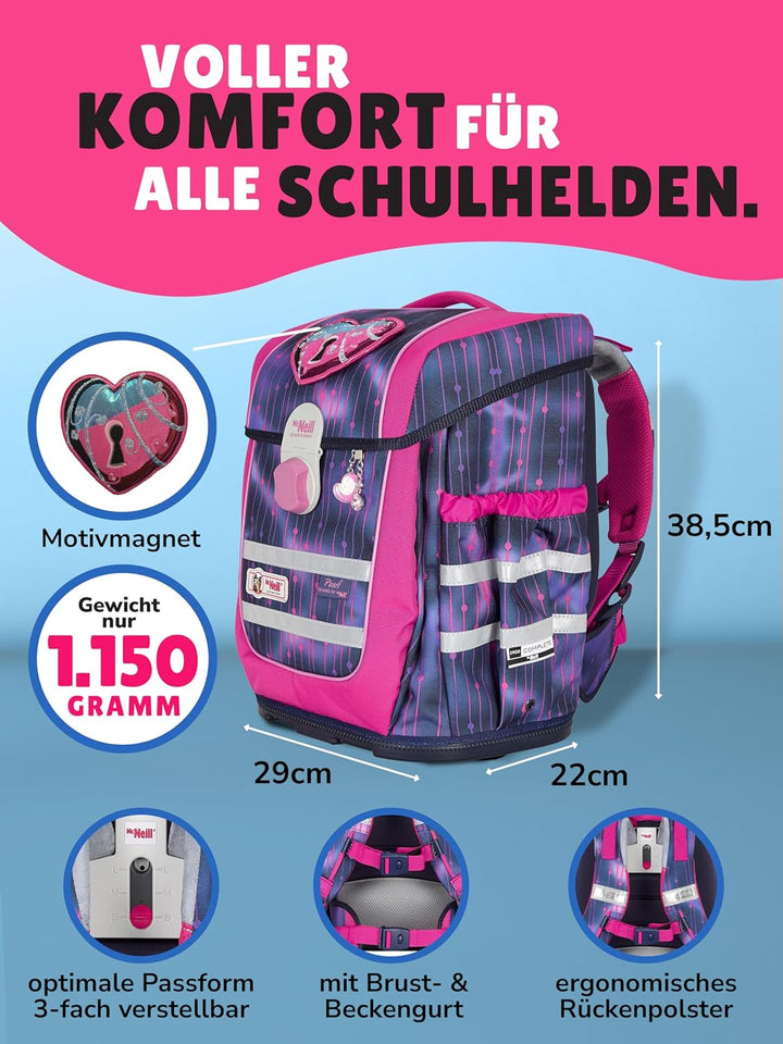 Familando - McNeill Ergo Complete Schulranzen Set - 12-teilig mit Schultüte - Pearl mit Herz Schloss