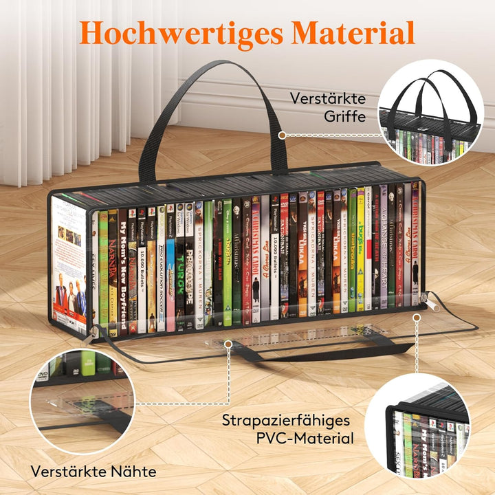 Lifewit DVD Aufbewahrungstaschen 4er, Durchsichtige PVC DVD Hüllenhalter mit Griffen, Frontfenster m