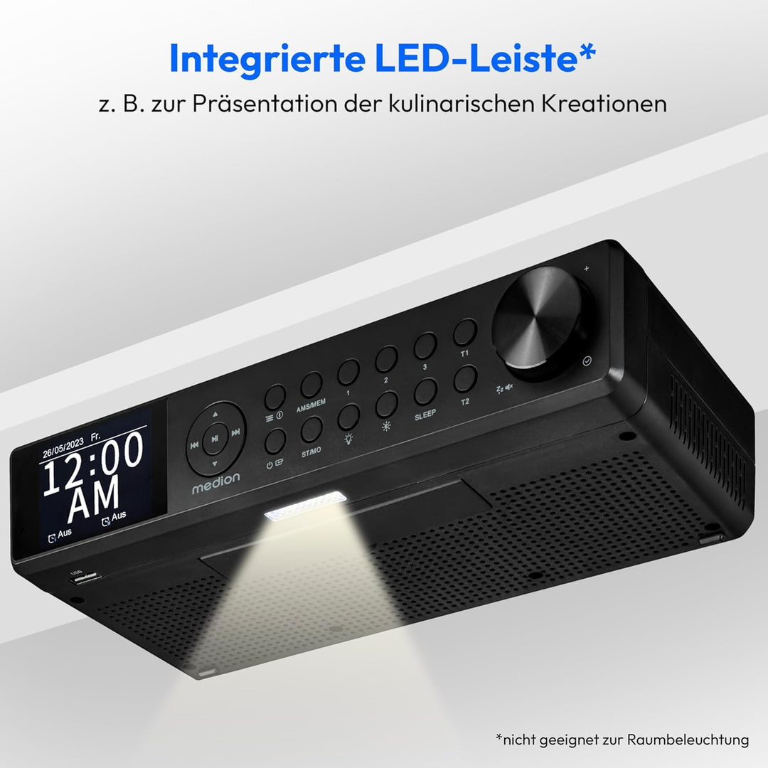 MEDION P66750 Küchen Unterbauradio (DAB+ Küchenradio, PLL UKW Radio, dimmbares TFT Farbdisplay, Koch