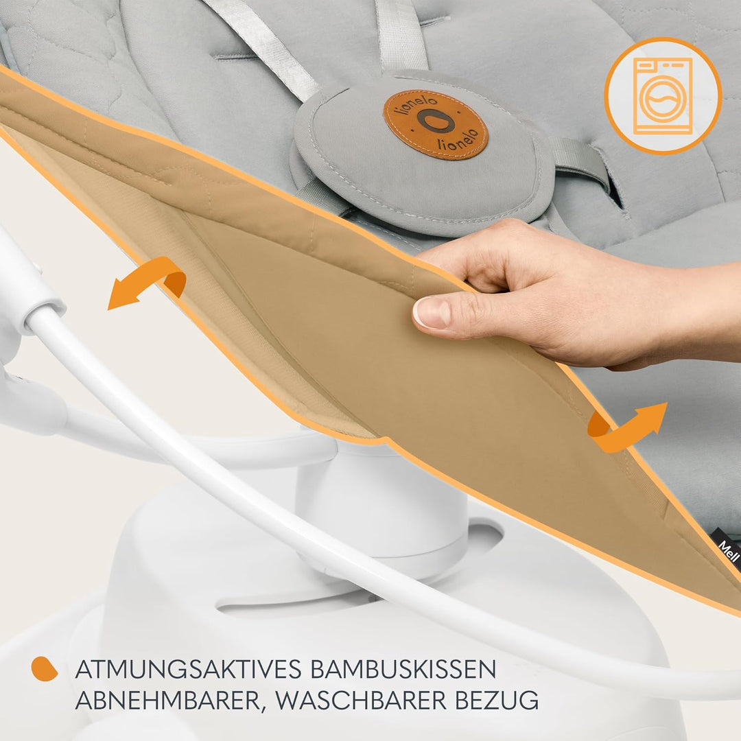 LIONELO MELL Elektrische Babywippe mit 360o Drehung für Babys bis 9 kg Verstellbare Rückenlehne 5 Sc