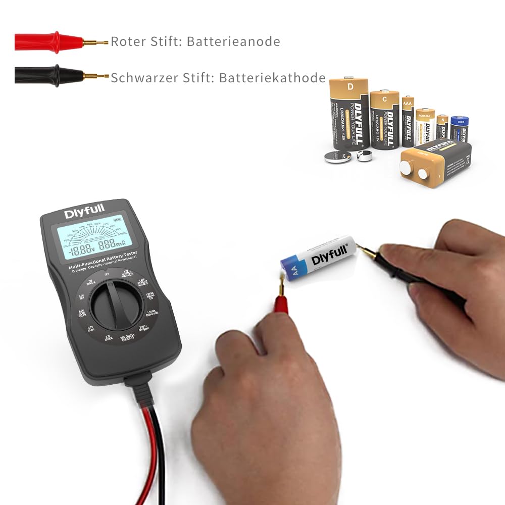 Dlyfull Batterietester Universal LCD Batterieprüfer, Profi Digital Batterie Messgerät für Akku, Batt