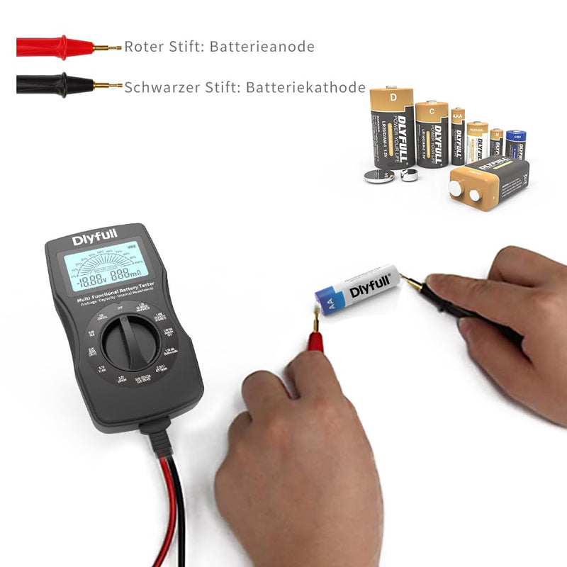 Dlyfull Batterietester Universal LCD Batterieprüfer, Profi Digital Batterie Messgerät für Akku, Batt