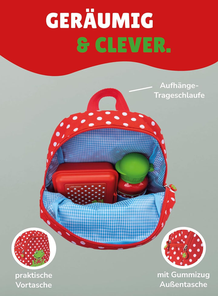 Spiegelburg Kindergarten Rucksack Set 4tlg. mit Turnbeutel, Brotdose und Trinkflasche Fröhliche Tupf