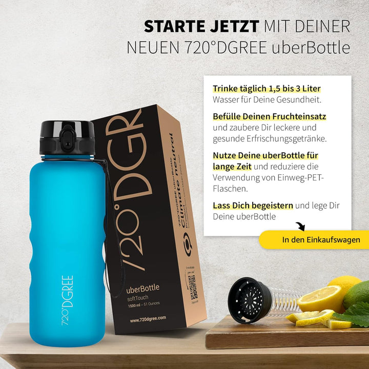 720°DGREE Trinkflasche “uberBottle“ 350ml, 500ml, 650ml, 1l softTouch +Früchtebehälter - Auslaufsich