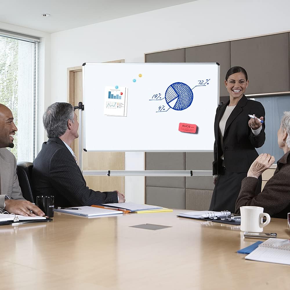 VIZ-PRO Mobiles Whiteboard/Doppelseitige Whiteboard- mit Alurahmen, magnetisch - 110 x 75 cm 1100 x