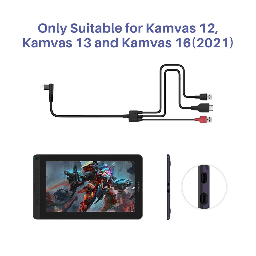 HUION 3-in-1 Typ-C-Kabel für Huion KAMVAS 12 13 16(2021) Drawing Mornitor mit HDMI, Strom- und USB-K