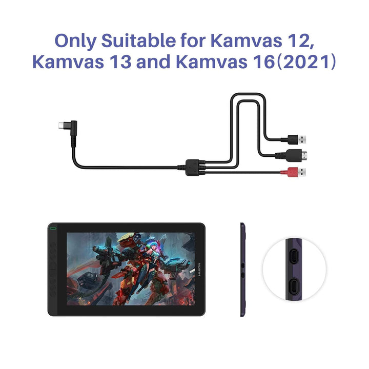 HUION 3-in-1 Typ-C-Kabel für Huion KAMVAS 12 13 16(2021) Drawing Mornitor mit HDMI, Strom- und USB-K