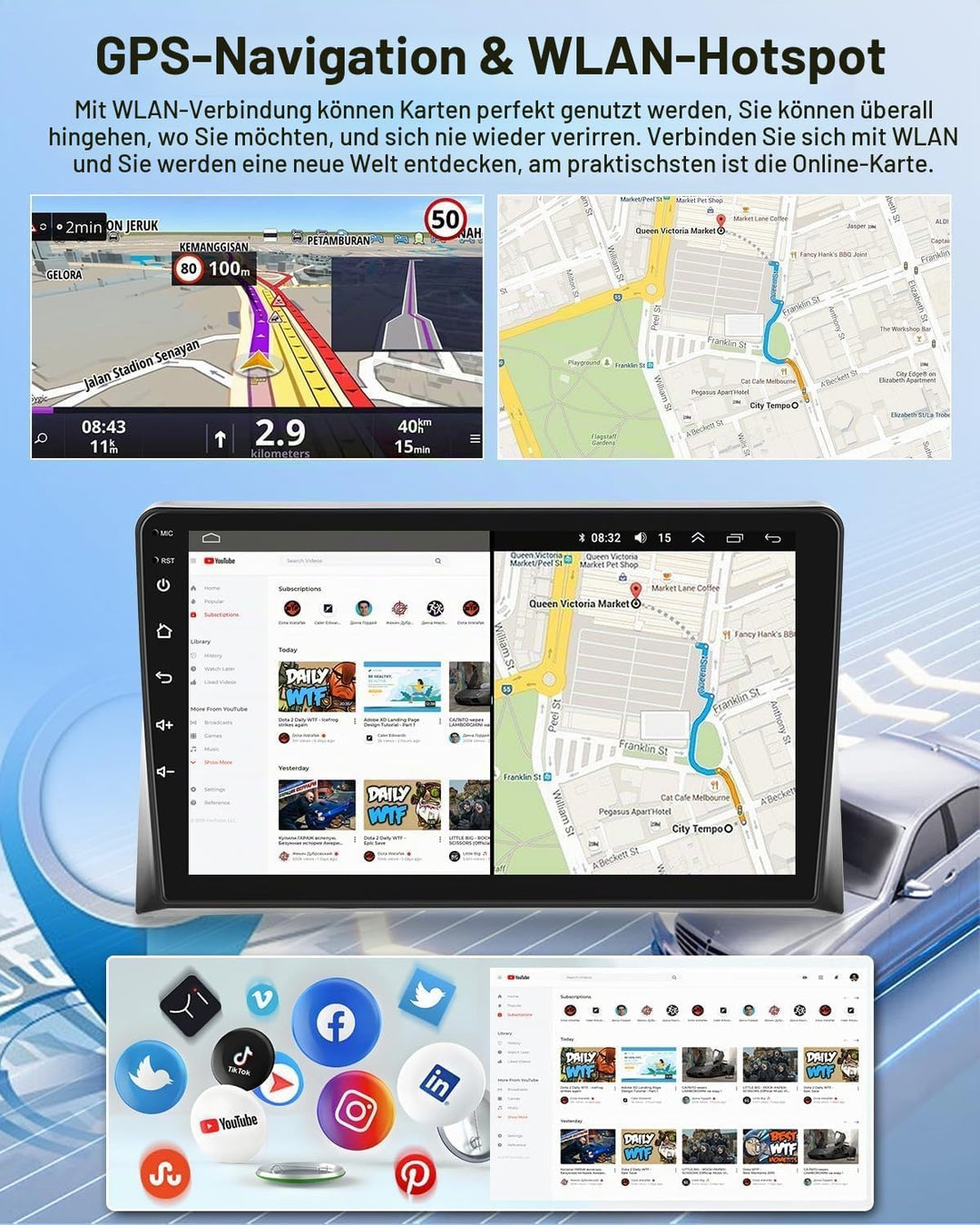 NHOPEEW 2G+64G Android Autoradio für VW T5 Multivan 2008-2015 - Drahtlos Carplay &amp; Android Auto - 9