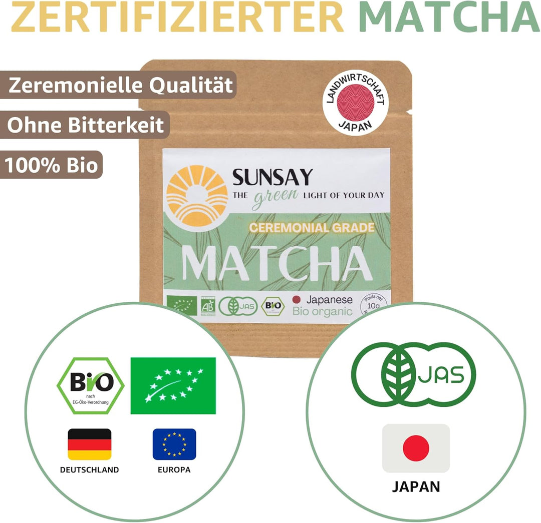 SUNSAY® MATCHA SET mit Japanischem Bio Matcha Tee – Komplettes Service-Set – Matcha-Schale, Bambusbe