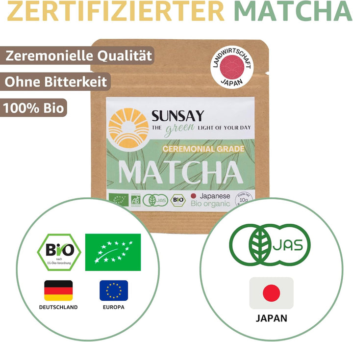 SUNSAY® MATCHA SET mit Japanischem Bio Matcha Tee – Komplettes Service-Set – Matcha-Schale, Bambusbe