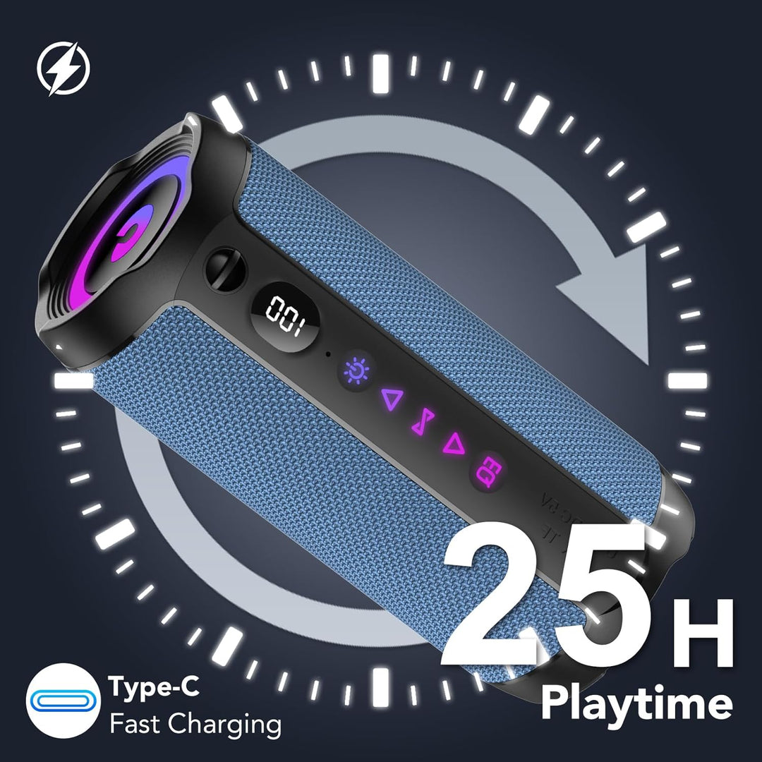 Bluetooth Lautsprecher mit Licht, Bluetooth 5.4 Musikbox,30W Dual Lautsprecher, LED Anzeige & 30 Std