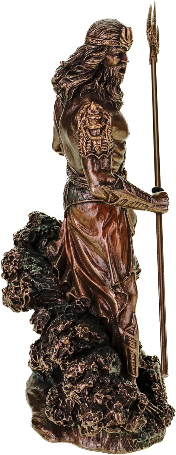 Veronese Figur Meeresgott Poseidon mit Dreizack auf Welle Statue Skulptur Meer Götter Neptun bronzie
