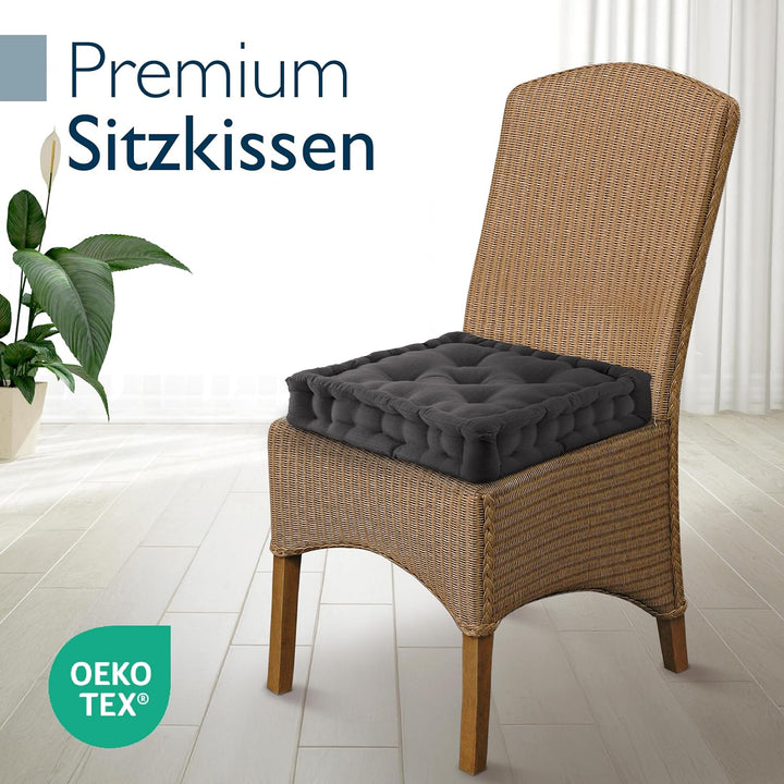 Beautissu 4er Set Bodenkissen Sitzkissen 40x40 cm - Dickes Matratzenkissen 8cm - 100% Baumwolle Stuh