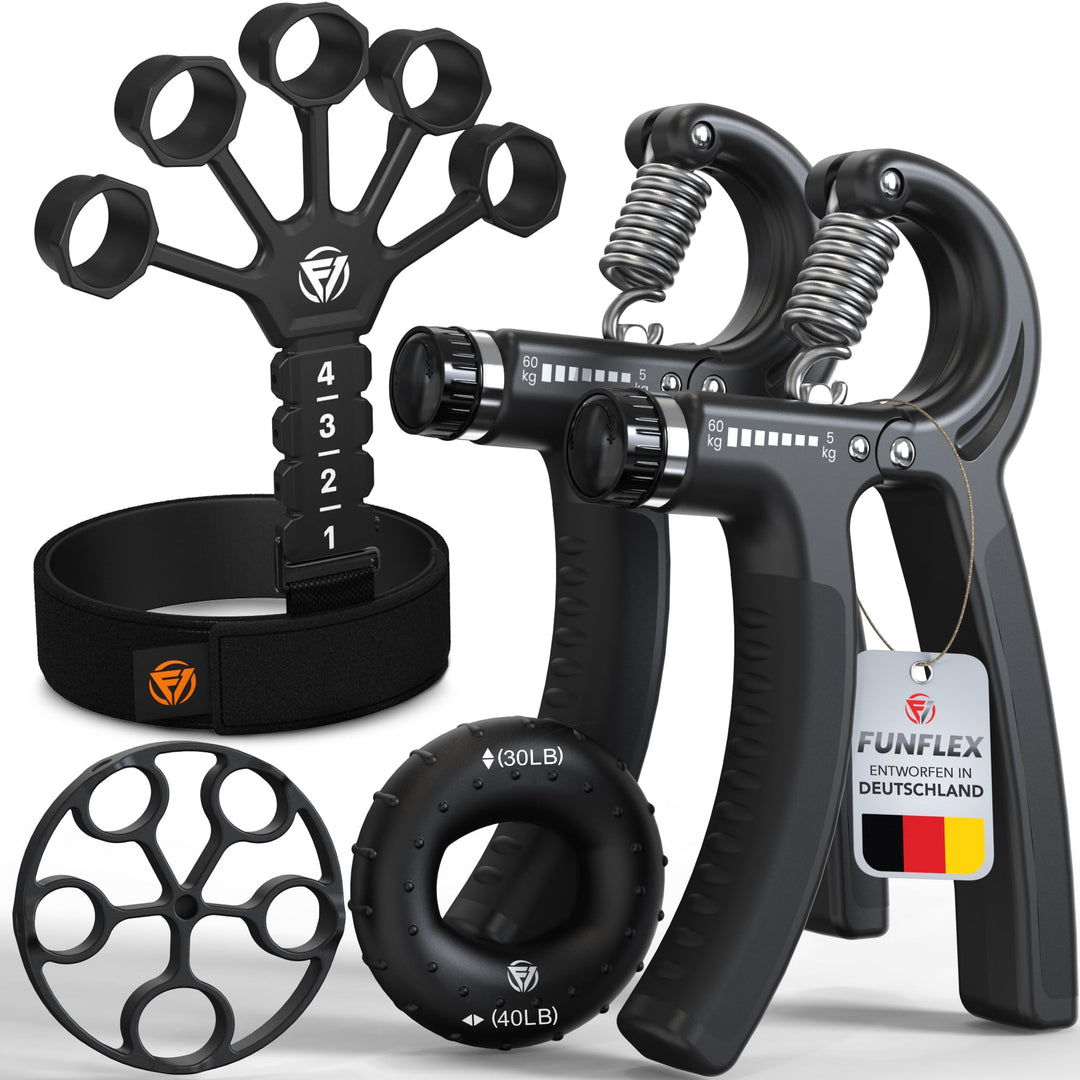 FUNFLEX Handtrainer Fingertrainer, Verstellbares Griffkraft Trainer Set -5-Teilig- Unterarmtrainer,
