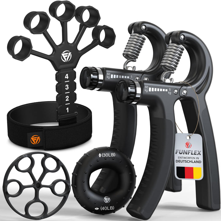 FUNFLEX Handtrainer Fingertrainer, Verstellbares Griffkraft Trainer Set -5-Teilig- Unterarmtrainer,