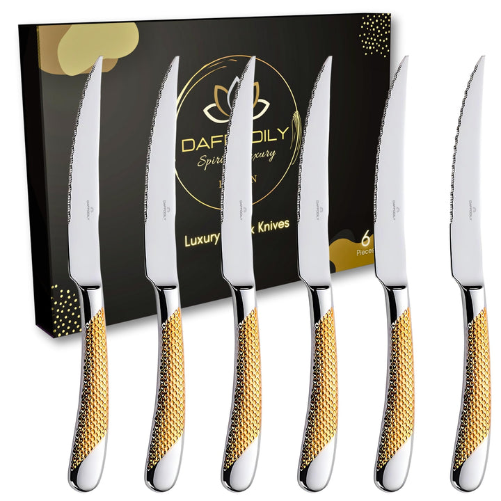 DAFFODILY® Spirit of luxury Signature Lot de 6 fourchettes à dîner Doré Steakmesser 6 teilig Gold, S