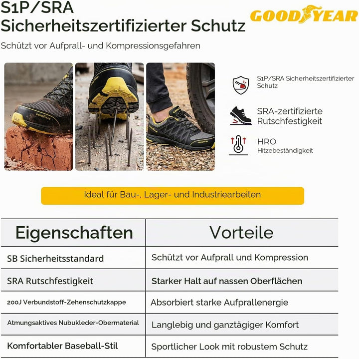 Goodyear Herren gyshu1502 Sicherheitsschuhe, Black Yellow, 44 EU Schwarz Gelb 44 EU, Schwarz Gelb 44