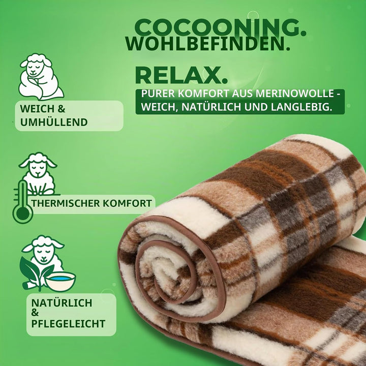 Merino Wolldecke Schurwolle 140x200 cm - Kuscheldecke aus 100% Merino Schafwolle - Gross und Flausch