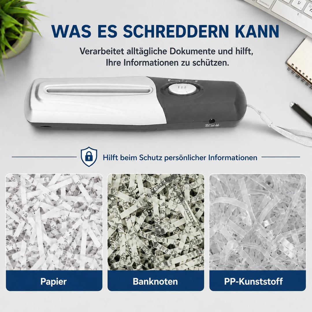 Tragbarer Elektrischer Mini-USB-Aktenvernichter, manueller Aktenvernichter mit USB-Akku für Zuhause,