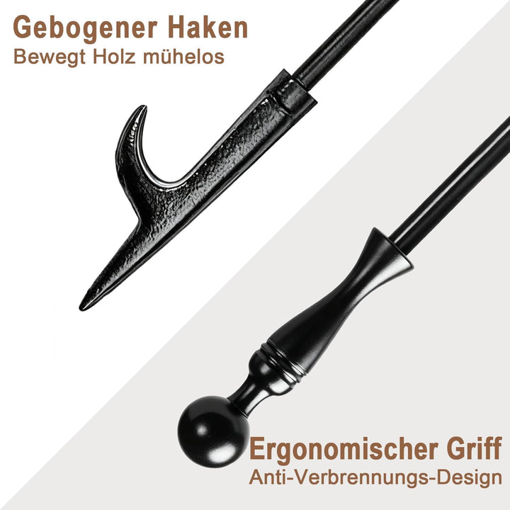 Amagabeli Kaminzangen Set 2-teilig mit Schürhaken & Feuerzange | 66cm Kaminholzzange + 81cm Feuerhak