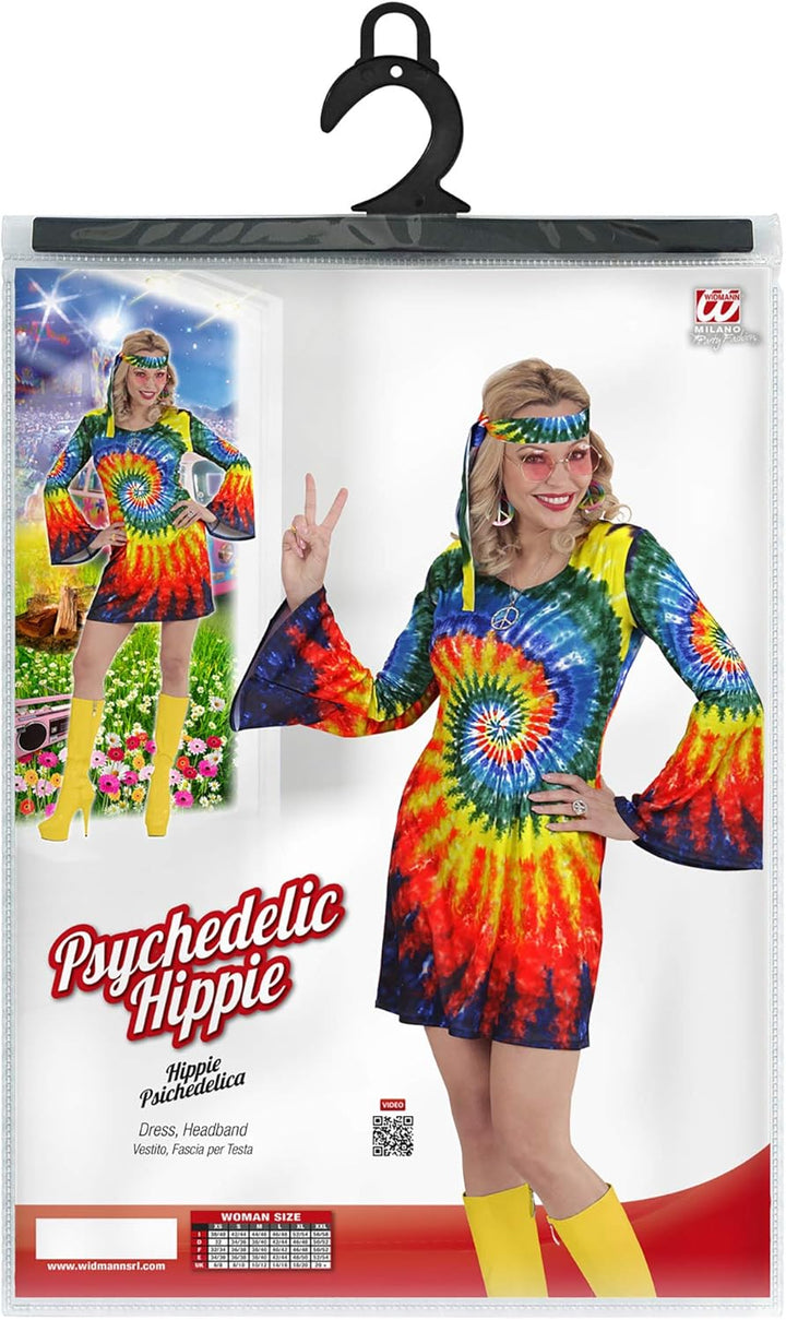 W WIDMANN MILANO Party Fashion - Kostüm psychedelic Hippie Girl, Kleid, Stirnband, Reggae, 60er Jahr