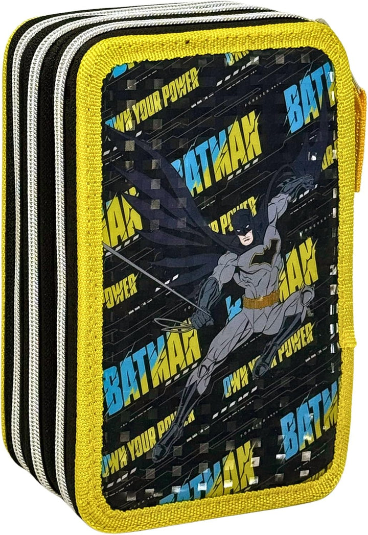 3-Fach Federmäppchen Gefüllt Jungen (6-10 Jahre) für Batman Fan – 3D-Effekt Federtasche Schule (44 T