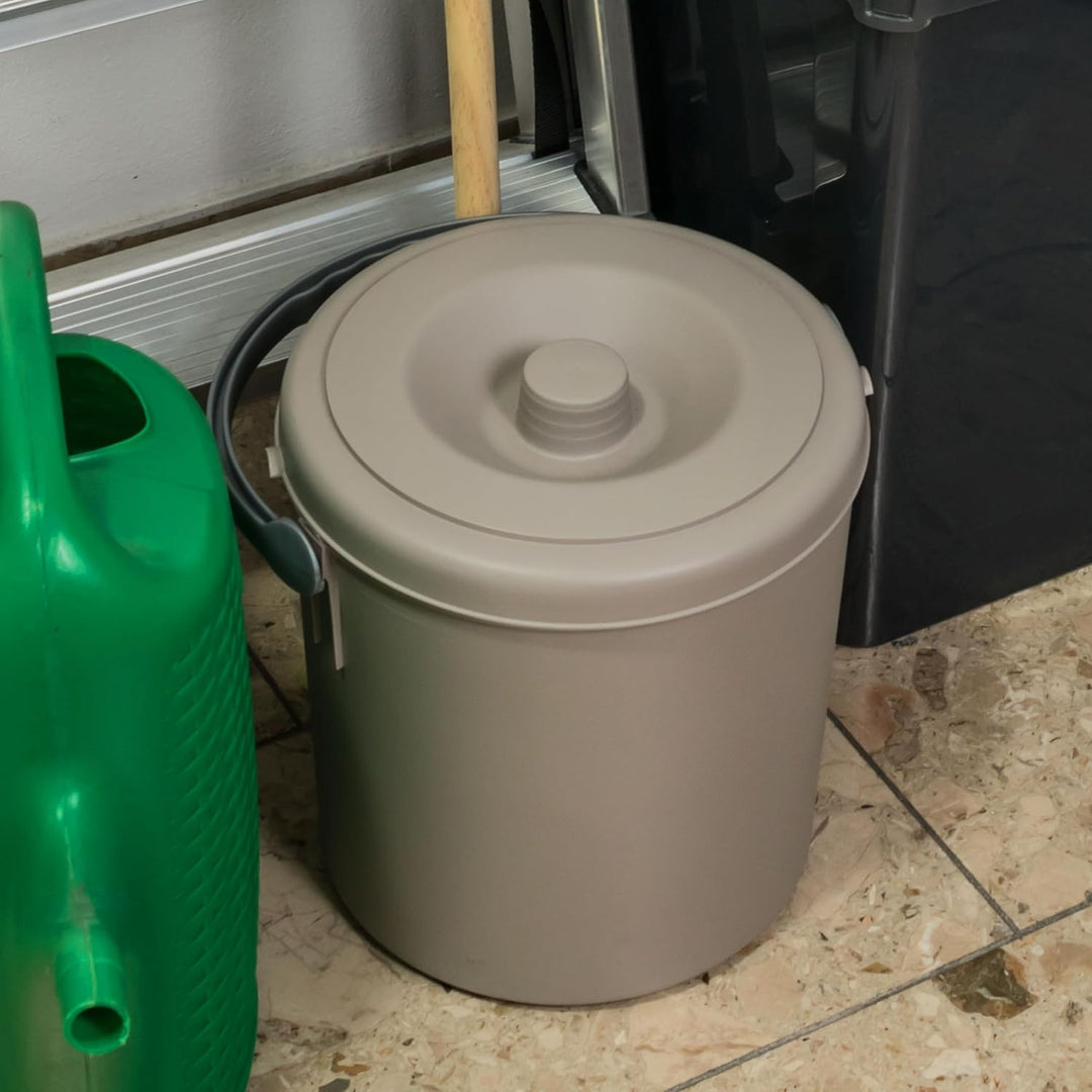 Mülleimer 15L mit verschliessbarem Deckel Henkel Taupe 30cm Ø27cm Kunststoff Braun 15 Liter, Braun 1