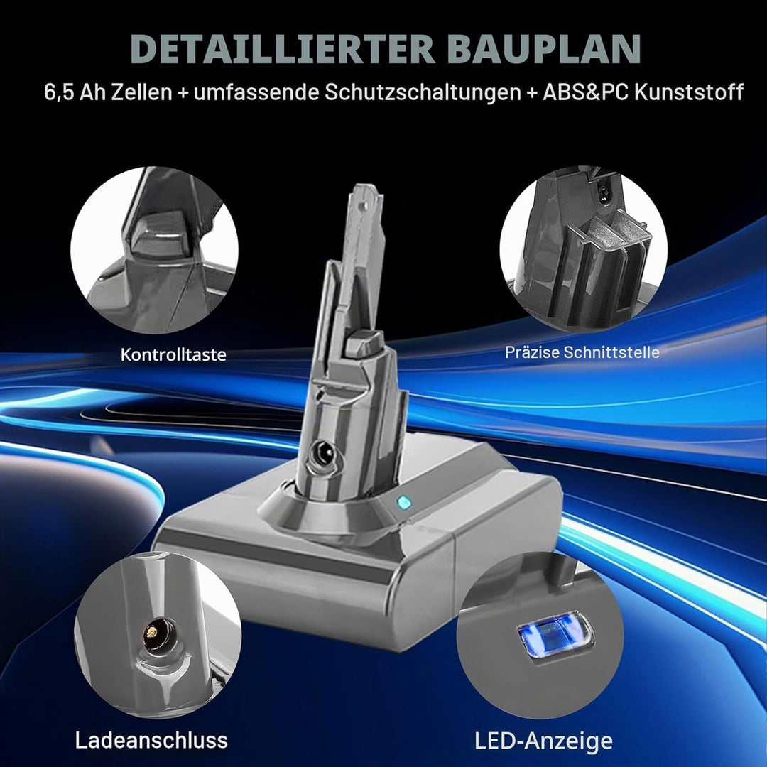 Ersatz für V7-Akku, Ersatzakku 6500 mAh, kompatibel mit Dyson SV11 V7 Motorhead Animal Trigger HEPA