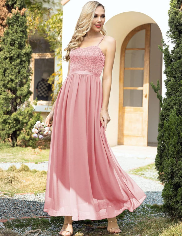 DRESSTELLS Damen Abendkleider Elegant für Hochzeit Brautjungfernkleider Lang Chiffon Brautjungfernkl