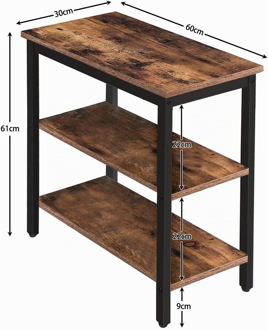 HOOBRO Beistelltisch, Nachttisch mit 3 Ablage, Sofatisch Industriestil, Nachtschrank, Schlafzimmer,