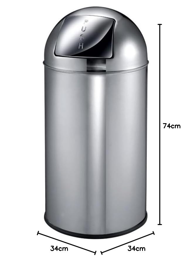 PROREGAL Abfallbehälter mit Pushdeckel & Inneneimer aus Metall | 40 Liter, HxBxT 74x34x34cm | Edelst