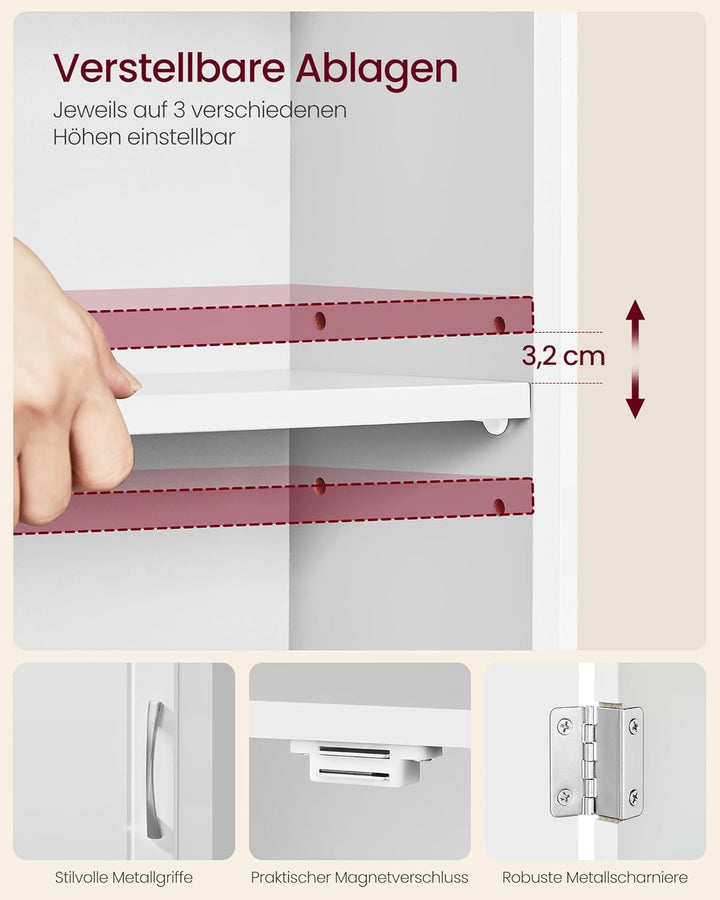 VASAGLE Badezimmerschrank, Badschrank, wandmontiert, 18 x 30 x 60 cm, Wandschrank mit verstellbaren