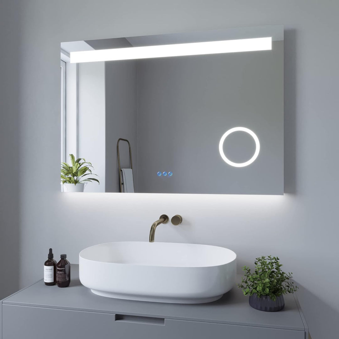 AQUABATOS 100x70cm Badspiegel mit Beleuchtung Badezimmerspiegel LED Lichtspiegel Wandspiegel. Touch-