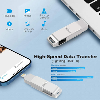 iDiskk MFi-zertifizierter 64GB Lightning-USB-Foto-Stick Speicher weiterung Sicherung Flash-Laufwerk