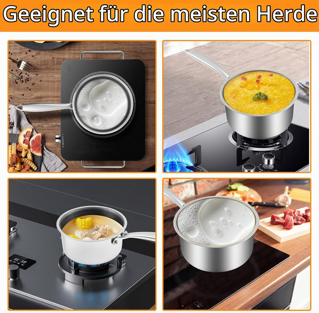 Stielkasserolle,Waben Antihaft Pfanne 18 cm Edelstahl mit Ergonomischem Griff,Antihaftbeschichtete K