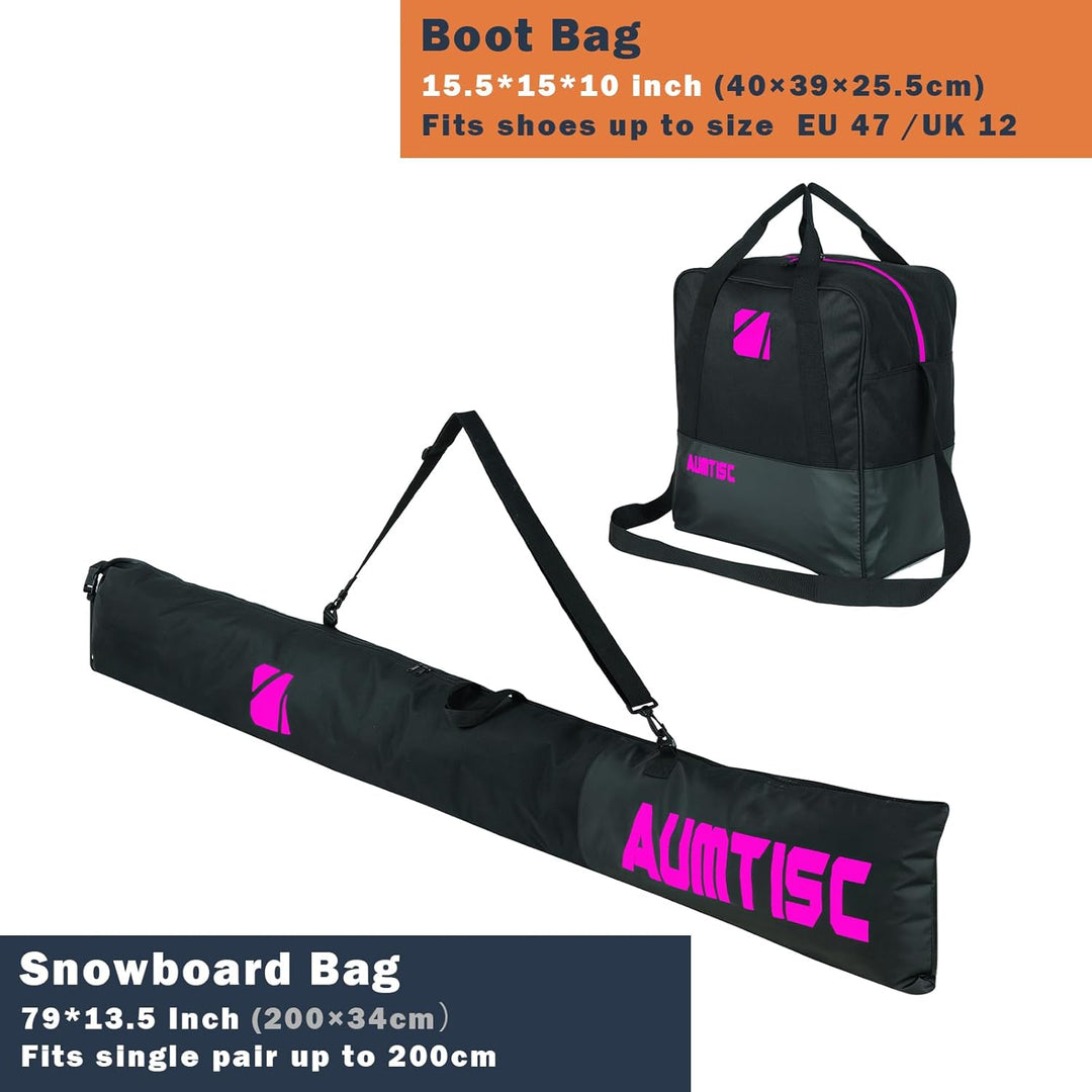 AUMTISC Skitasche und Skischuhtasche Combo - Skitaschen für Flugreisen - gepolsterte Schneeskitasche