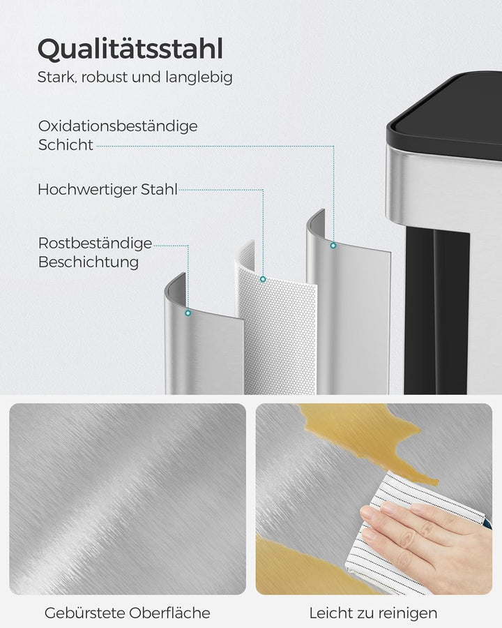 SONGMICS Mülleimer hängend, 8 L Komposteimer Küche, Stahl-Abfalleimer mit Deckel für Biomüll, mit Ha