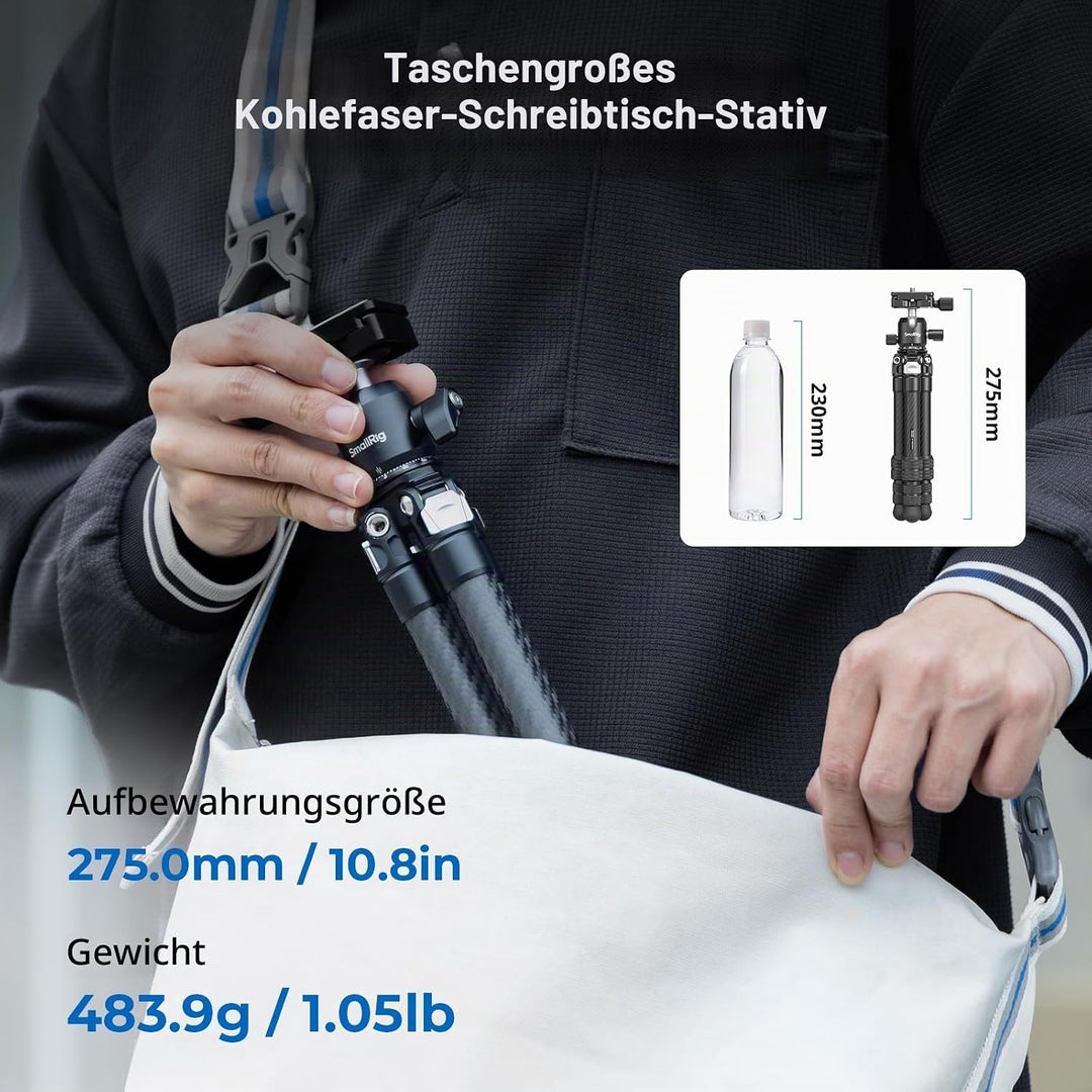 SMALLRIG Mini-Tischstativ aus Kohlefaser, Trípode 395mm/15,5Zoll kompaktes Tischstativ-Set im Tasche