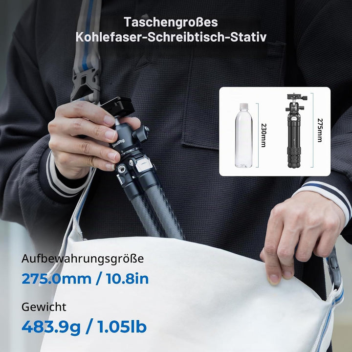SMALLRIG Mini-Tischstativ aus Kohlefaser, Trípode 395mm/15,5Zoll kompaktes Tischstativ-Set im Tasche