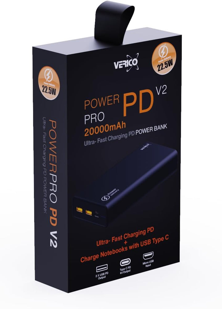 VERICO Power Bank Power Pro PD 20000 mAh Power Delivery, LiPo Lithium Polymer, externer Akku, extern