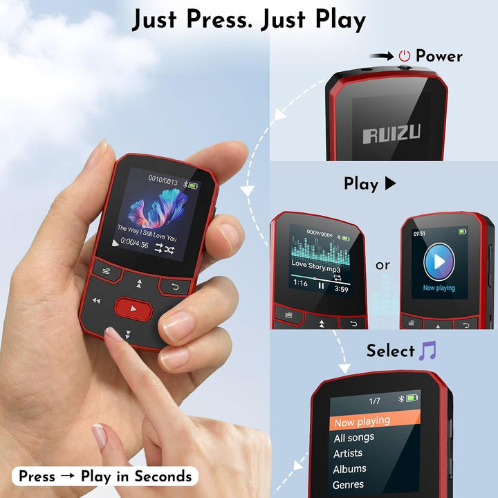 64GB MP3 Player Bluetooth 5.3, Clip Sport Musikplayer mit Blindbedienung, Tragbarer 29g Mini Audiopl