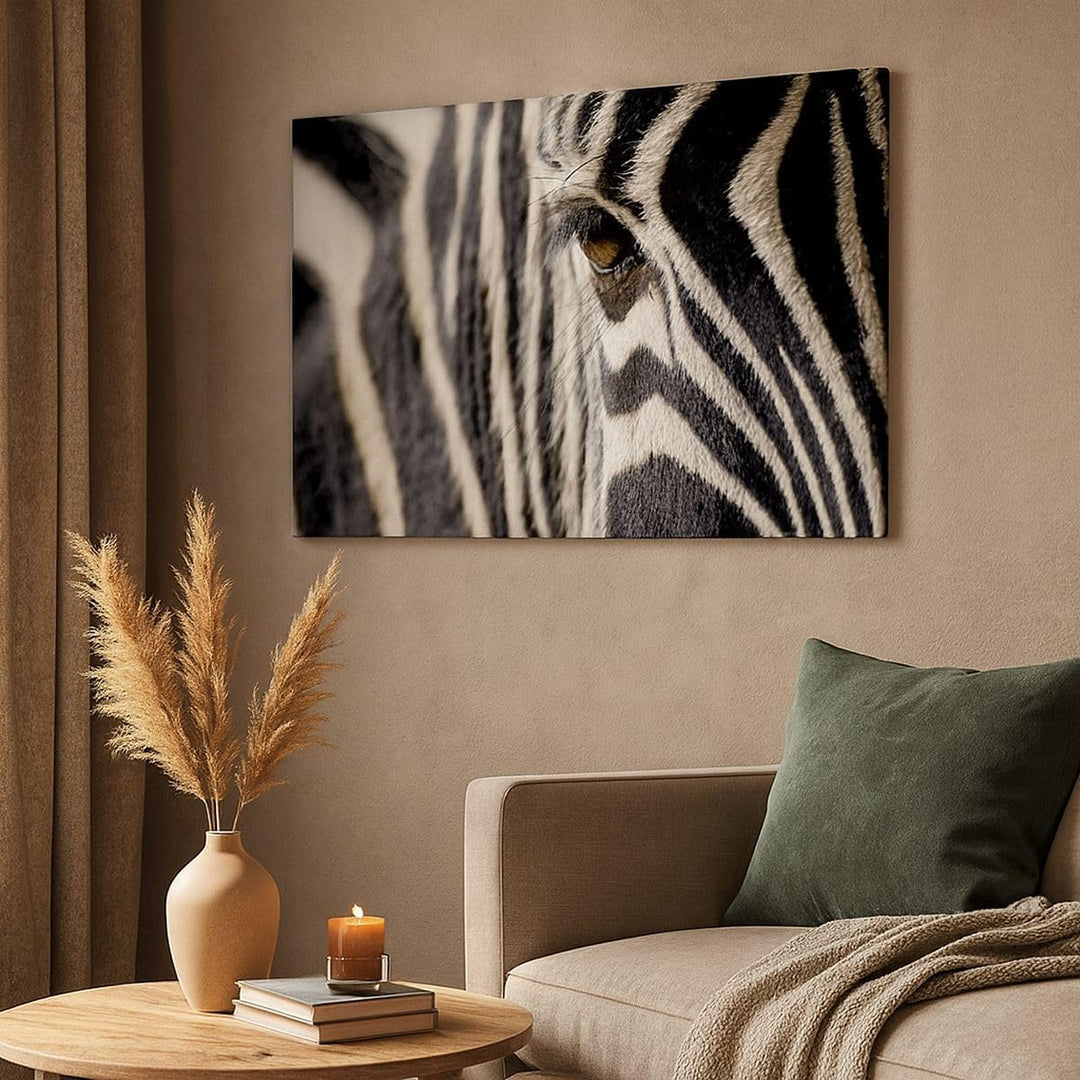 Bilder auf Leinwand 100x70cm Leinwandbild Zebra Streifen Tierwelt Safari Gross Wanddeko Bild Schlafz