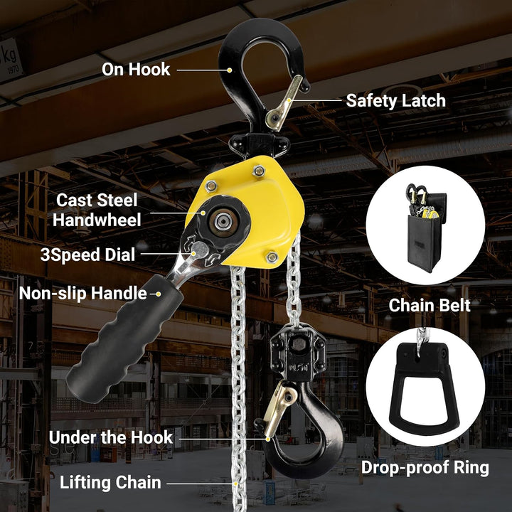 250 kg manueller Hebel-Kettenzug, Mini-Abzieher, 1/4 Tonnen Kapazität, tragbare Kette, 3 m Hebebühne