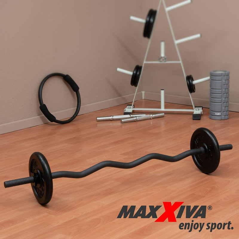 MAXXIVA Curlstange 120 cm Krafttraining Zugstange schwarz Sternverschluss Workout Bodybuilding Fitne