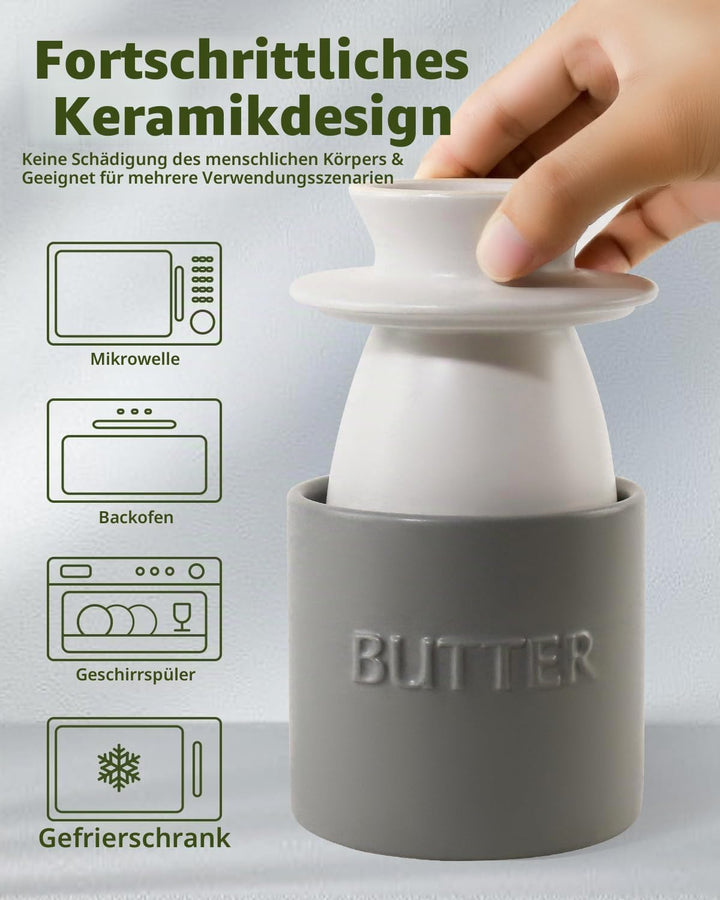 QIAMO Keramik Butterdose, Französische Butterdose mit Deckel, Butterglocke aus Porzellan, Butter Cro