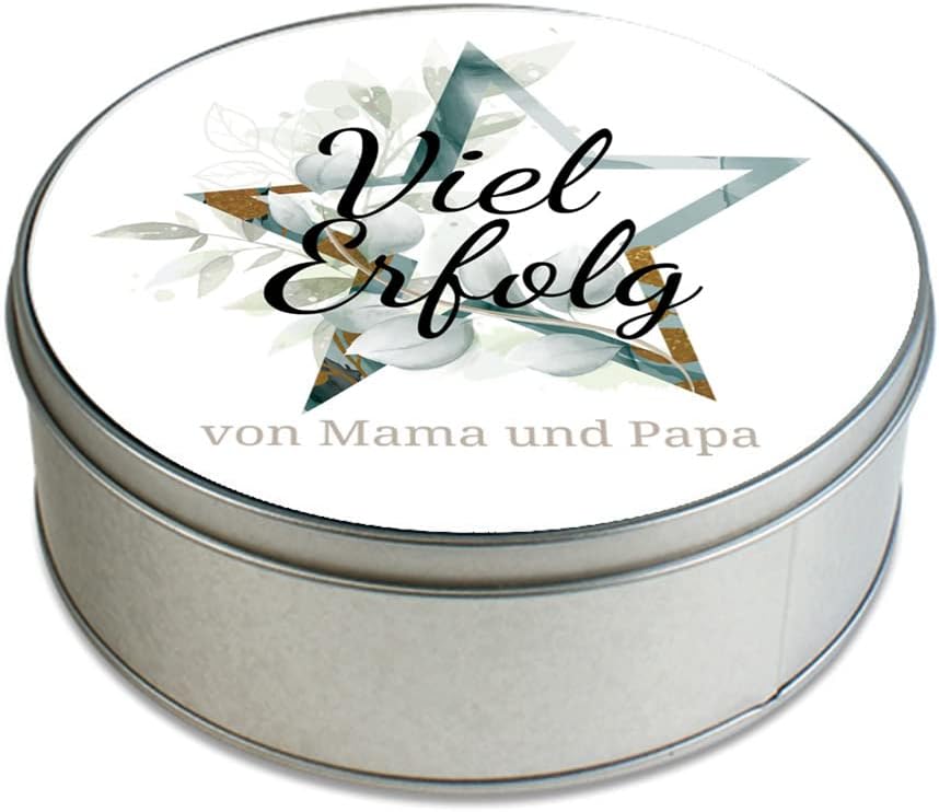 STEMPEL-FABRIK – personalisierbare runde Dose mit Name oder Wunschtext – Aquarell Motiv mit grünem S